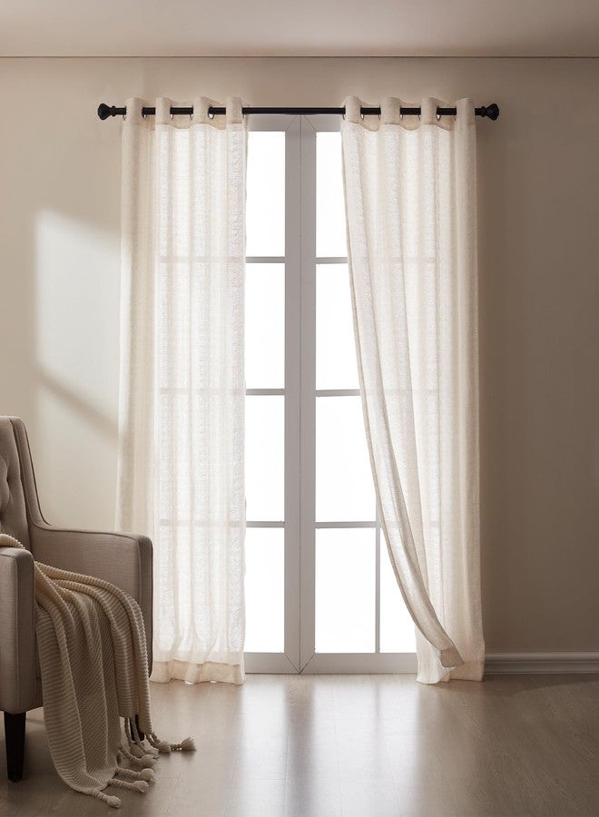 SLEEP ZONE Linen Jacquard Sheer Curtain, Triangle Textured Light Filtering Window Curtain Panels for Living Room Bedroom, 52" × 95" Beige - Image 2